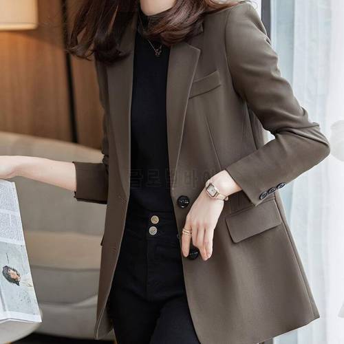 Blazers Women New Chic 2022 New Korean Long-sleeve Harajuku Solid Color Lapel Loose Office Single-button Blazers Outerwear