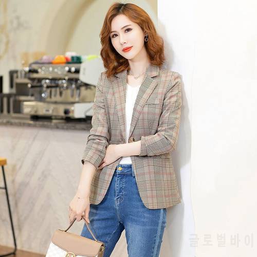 British Style Slim Women Plaid Blazers Preppy Style Vintage Casual 2021 Loose Single Breasted Jacket Women All-match Blazers