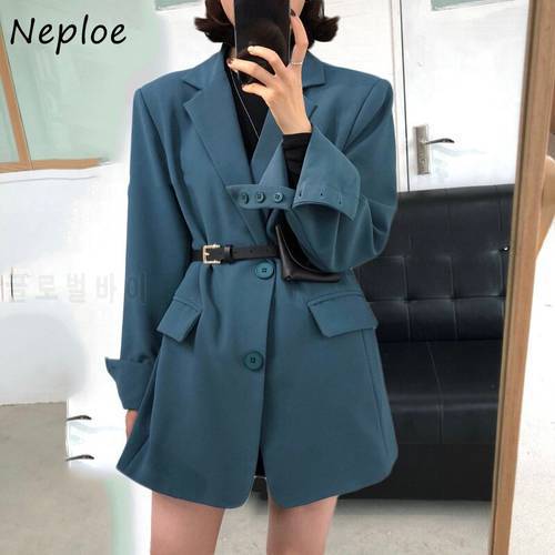 Solid Color Casual Blazers Women Fall 2023 New Office Lady Blue Blazer Woman Long Sleeve Loose Two Buttons Jackets Female