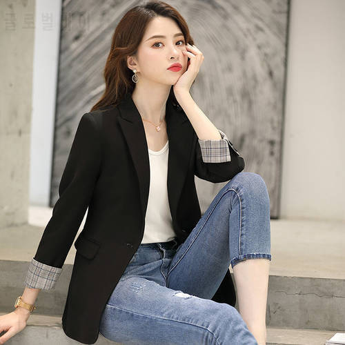 PEONFLY Women Elegant Long Sleeve Single Button Blazer Jacket Casual Black Female Chic Office Lady Blazer Outwear Coat Female