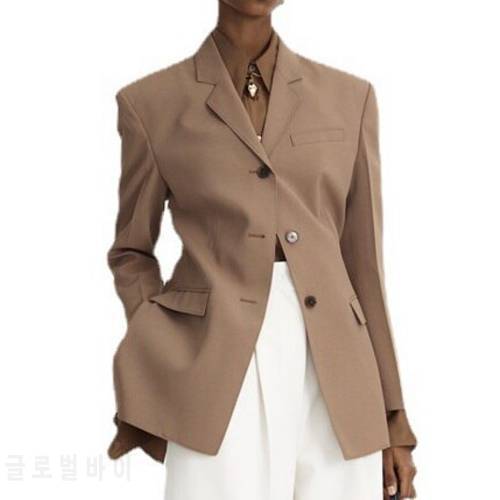 Women Coat 2021 Early Autumn New Style Button V-neck Waist Small Suit Long-sleeved Jacket Retro Single-breasted Slim Top