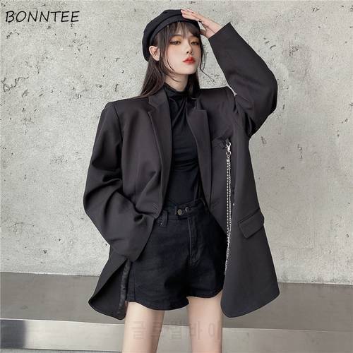 Blazers Women Loose Casual Vintage Fashion Solid Notched Korean Style Students All-match Simple Cozy Chic Elegant Ins Ulzzang