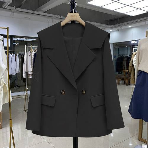 Chic Women Casual Blazer Solid Color Jacket Office Lady Pockets Work Suit Coat Ladies Double Breasted Blazers Outerwear Autumn