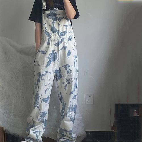 5XL 2022 New Loose Jumpsuit Romper Female Dye Tie Printed Wide Leg Overalls Pant Casual Playsuit KZ556