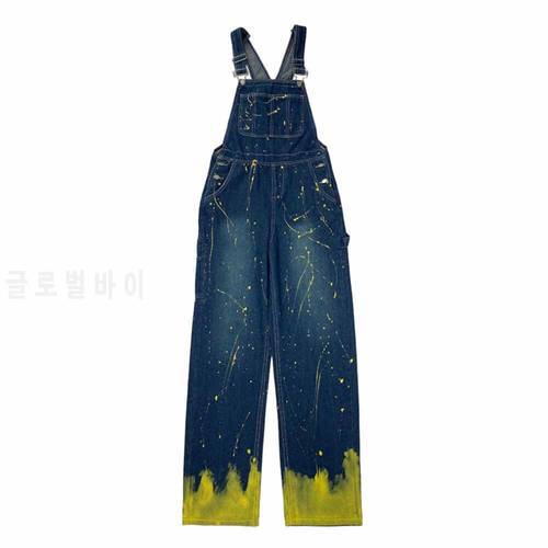 5XL Tie dye High Waist Denim Rompers Retro Loose Women&39s Tooling Wide-leg Pants Harajuku Blue Jeans Clothes 2022