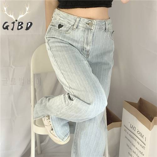 High Waist Women Slit Design Jeans Streetwear Vintage Baggy Straight Denim Trouser Korean Fashion 2022 Autumn Stripe Denim Pants