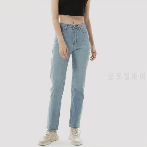 ZHISILAO 100% Cotton Straight Cut Jeans Women Retro Stretch Blue Washes Slim Cargo High Waist Denim Pants Femme Street Chic
