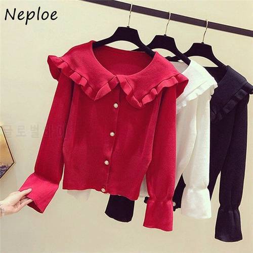 Neploe Sweater Women 2023 Fall Fashion Single Breasted Turn Down Collar Cardigans Femme Loose Casual Knit Loose Tops 1E785