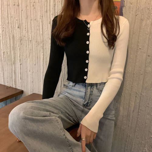 Contrast Color Knitted Sweater Female Cardigan Short Top 2020 nian Woman Sweaters Femme Chandails Pull Hiver
