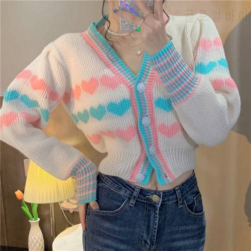 Knitted Long Sleeve Sweater Women Pull Femme Cardigans Woman Single-breasted Female Korean Fashion Crop Top Short Sweaters