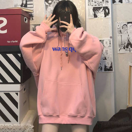 Oversized Hoodie Harajuku Letter Print Winter Clothes Women Plus Velvet Thickening Warm Hooded Hiphop Loose Women&39s Clothing