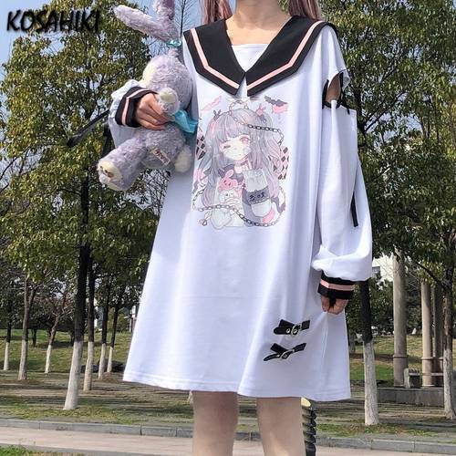 KOSAHIKI Japanese Sweatshirt Dress Women Elegant Sweet Kawaii Hollow Out Long Hoodie Female Casual Patchwork Korean Robe