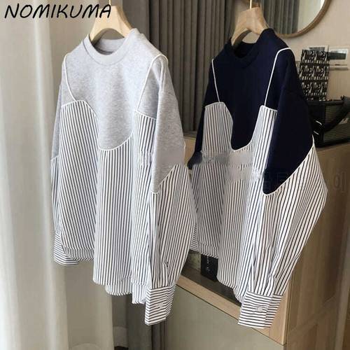 Nomikuma Stripe Hit Color Patchwork Pullover Sweatshirt Causal Long Sleeve O-neck Hoodies 2021 Autumn New Women Jumpers 6X318