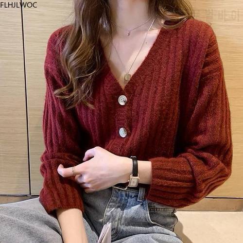Hot Sales Autumn Winter Short Coats Long Sleeve Single Breasted Button Sweater Women Knitted Cardigans White Red Purple