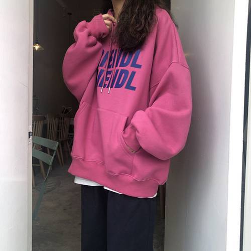 Women Hoodies Letter Print Pocket Oversized Harajuku Korean Fashion Sweatshirts Female Long Sleeve Hooded Streetwear Casual Top