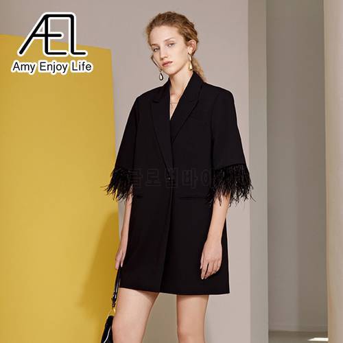 AEL Women Blazer Simplicity Loose Style Elegant Tassels Half Sleeve Streetwear Black White 2 Colors Chose