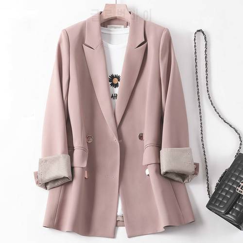 New 2022 Autumn Winter Women&39s Blazers Pockets Formal Jackets Vintage Fashionable Office Lady Elegant Outerwear Wild Tops