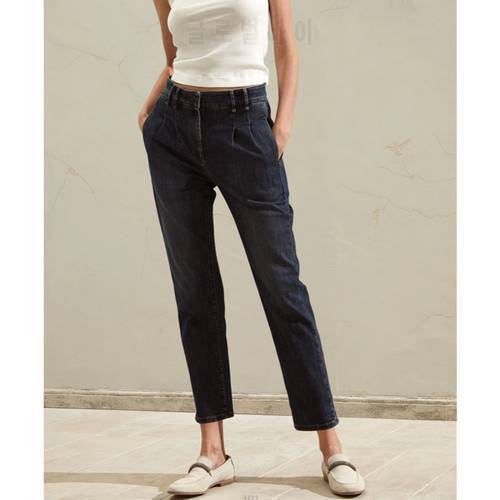 Women Mid-rise Straight-leg Cropped Jeans British Intellectual and Fashionable