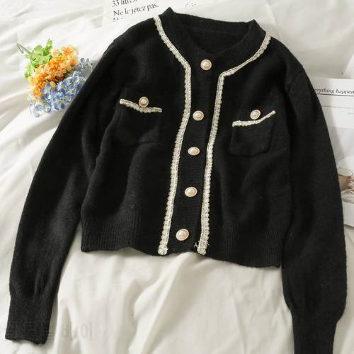 Cardigan Women Knitted Top Winter Autumn Solid Color O-Neck Loose Top Long Sleeve Single Breasted Korea Female Top