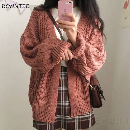 Cardigan Women Solid Twisted Jumper Top Open Stitch Winter Loose Chic Ulzzang Retro Knitwear All-match Student Simple Soft Daily