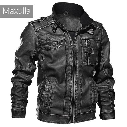 Maxulla Mens PU Jacket Fashion Mens Leather Jacket Coats Male Causal Slim Fit Faux Leather Punk Motorcycle Jackets Clothing 7XL