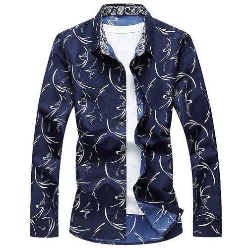 M-6XL Mens Floral Shirt 2022 Spring Button Down Flower Printing Long Sleeve Casual Shirts Plus Size Camisa Social Masculina