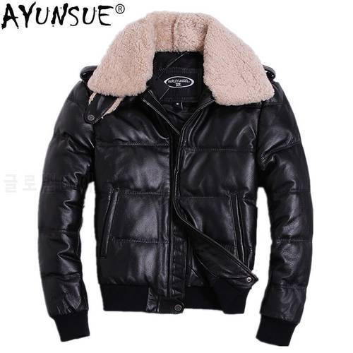 AYUNSUE Men Winter Down Jacket Genuine Cowhide Leather Jackets Duck Down Coat for Men Plus Size 2020 Doudoune HommeHA-805 KJ1143