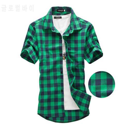 Navy and Green Plaid shirts Men 2022 New Arrival Summer Men&39s Casual Short sleeve Shirts Fashion Chemise Homme Men Dress Shirts