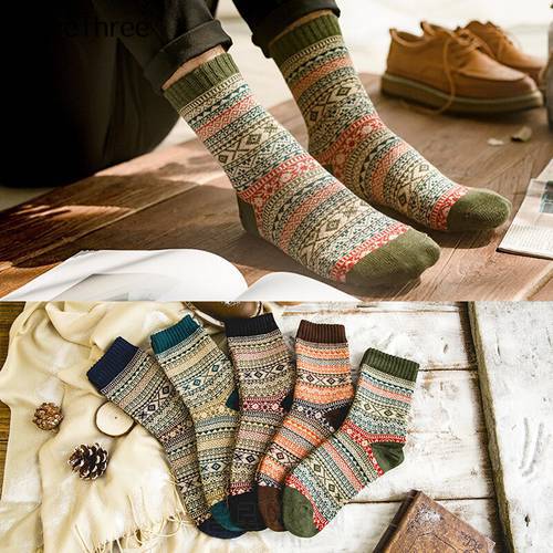 Hot Sell Winter Mens Warm Thick Wool Sokken Unisex Contrast color Rhombus stripes British American Casual Business Sox Dropship
