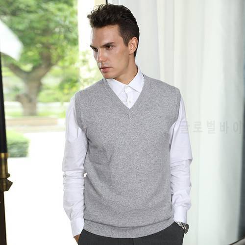 Men Sweaters 100% Pure Cashmere Jumpers Sleeveless Vneck Pullovers Hot Sale 5Colors Sweater Winter New Knitwear Man Clothes Tops