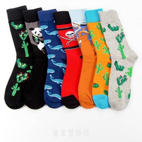 Cute Octopus Whale Panda Animals Plant Cactus Cartoon Happy Men Socks Fashion Funny Harajuku Casual Cotton Socks Autumn Winter