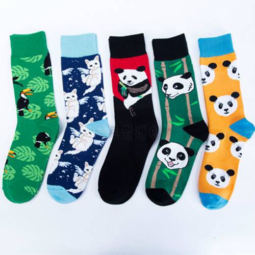 Panda Painting Birds Cat Traditional Colourful High Canister Time Cotton Winter New Product Happy Tide Socks hip hop animal