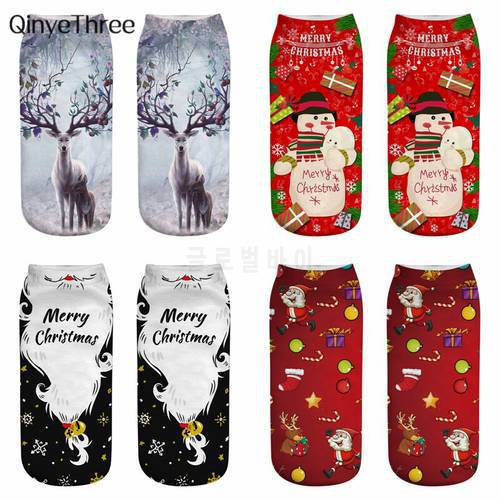 New 3D Printing Christmas Socks Funny Men Cartoon Elk Snowman Santa Cat Sokken Unisex Kitten Short Ankle Xmas Family Sox