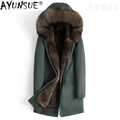 AYUNSUE Real Fur Parka Men Winter Jacket Whole Skin Natural Fox Fur Liner Long Coat Thick Parkas Manteau Homme Hiver 4555 KJ1371
