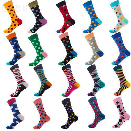 1 pair Men Socks Combed Cotton Stripe Spot Dot Colorful geometric novelty funny sock