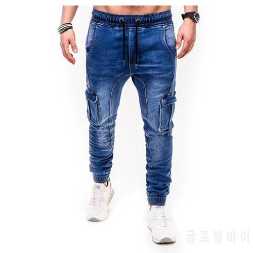 Mens Skinny pencil pants Jeans Draped Hole Pocket Denim Biker Jeans Hip Hop Distressed Slim Elastic Jeans Multi-pocket Jeans