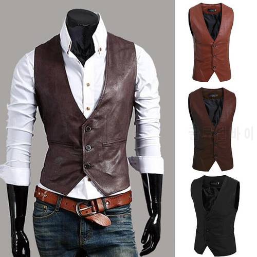 ZOGAA 2021 new Men&39s Slim Vest Sleeveless Jacket Casual PU Leather Vests Button Open V-neck Geek Simple Joker Slim Fit Vest Men