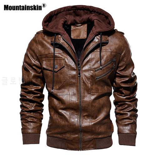 Mountainskin 2021 New Men&39s Hooded Leather Jackets Autumn Casual Motorcycle PU Jacket Biker Leather Coats Brand Clothing SA744