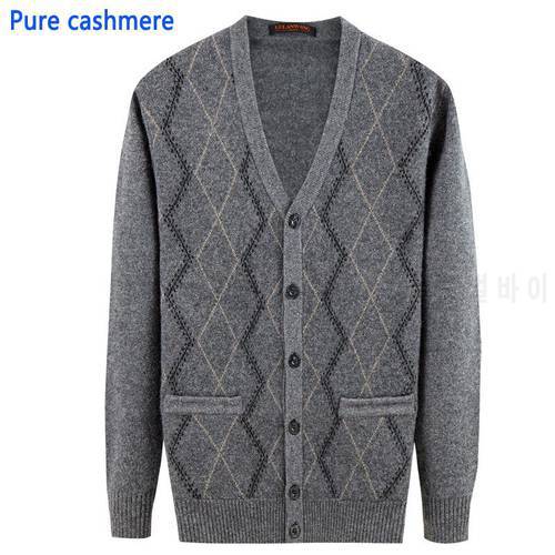 new fashion mens high quality 100% Pure Cashmere Men Cardigan Casual V-neck Single Breasted Thick plus size XSSMLXL2XL3XL4XL5XL