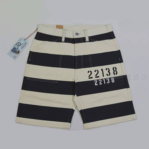 BOB DONG Vintage Prisoner Style 22138 Print Shorts 16oz Motorcycle Striped Pants