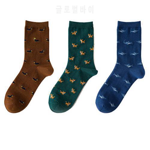 Caramella 2020 New Cotton Men Socks 3Pairs/Lot Cartoon Animal Unisex Socks Cute Dog Socks Funny Blue Shark Socks Couple Socks