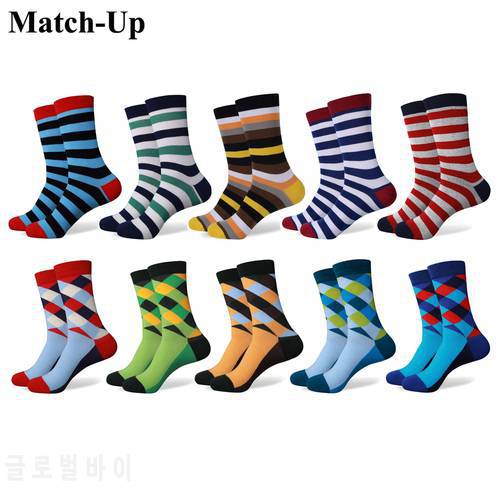 Match-Up Fashion Men&39s With colorful argyle color stripes combed Cotton socks combed socks(10 Pairs/lot)