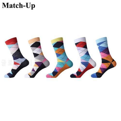 Match-Up Men&39s Colorful Combed Cotton Multi Pattern Combed Cotton Colorful Crew Rhombus lattice Socks (5 Pairs/Lot) US 7.5-12