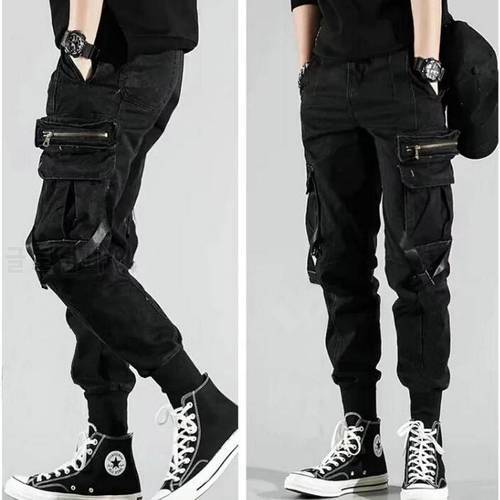 Men&39s Side Pockets Harem Pants 2023 Autumn Hip Hop Casual Ribbons Design Male Joggers Trousers Fashion Streetwear Pant Black