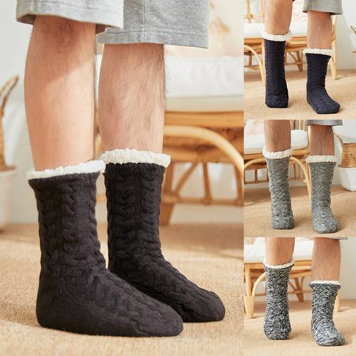Men Winter Floor Socks Indoor Thermal Soft Elastic Warm Thicken Plush Anti-Slip Cute Cotton Christmas Snow Socks Fur Slippers