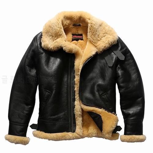 2020 New Men Black Fur Shearling Jacket B3 Flight Jackets Fashion Multi-label Military Thick Shearling Winer Russia Coats