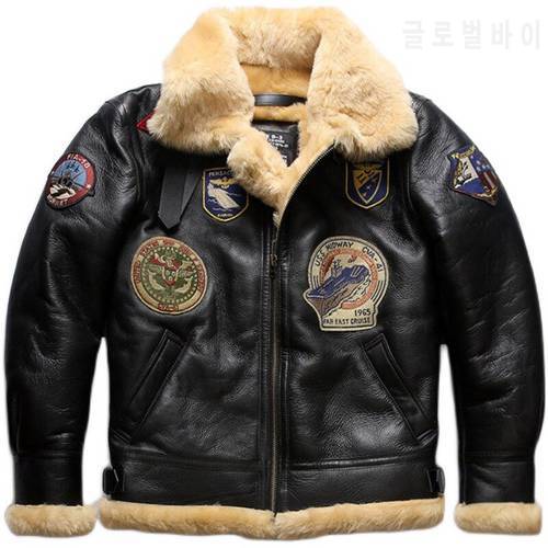 2020 New Men Black Fur Pilot Jacket B3 Flight Jackets Fashion Multi-label military Wool Liner Sheepskin Coat Winer Russia Coats