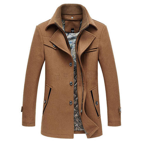 Men Fashion Wool Jacket Coat Top Quality Winter Fashion Cashmere Outwear Woolen Single Breasted Turn Down Collar Casual Overcoat
