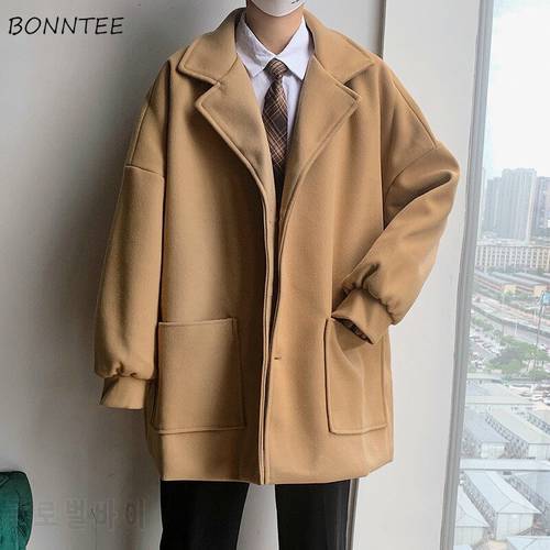 Men Woolen Blends Coats Winter Solid High Quality Men&39s Wool Clothing British-style Pocket Lapel Simple Fashion Oversize Outwear