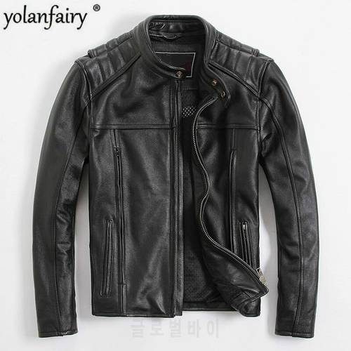 YOLANFAIRY Geniune Leather Jacket Men Natural Cow Leather Jackets Spring Autumn Motocycle Outwear jaquetas masculina 2020 MF417